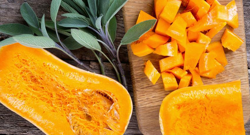 Roasted Butternut Squash With Shallots, Pears, Olives And Feta Cheese