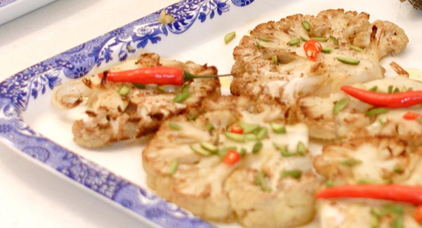 Cauliflower on a baking tray